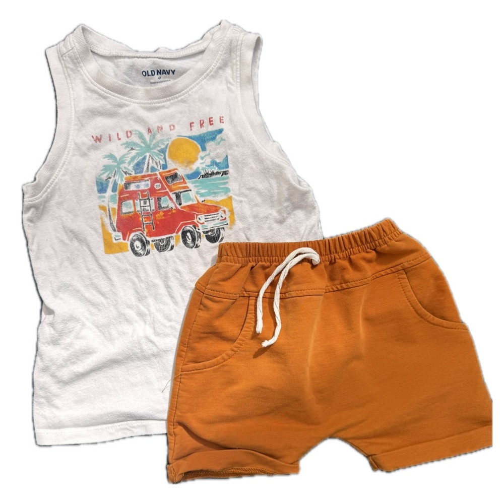 4T Toddler Summer Outfit Set Old Navy Tank Top + Rust Shorts Beach Vacation